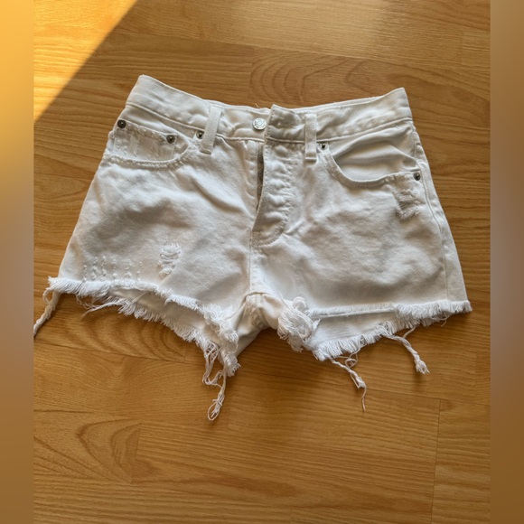 We the Free Button Fly White Denim Shorts - Picture 3 of 7